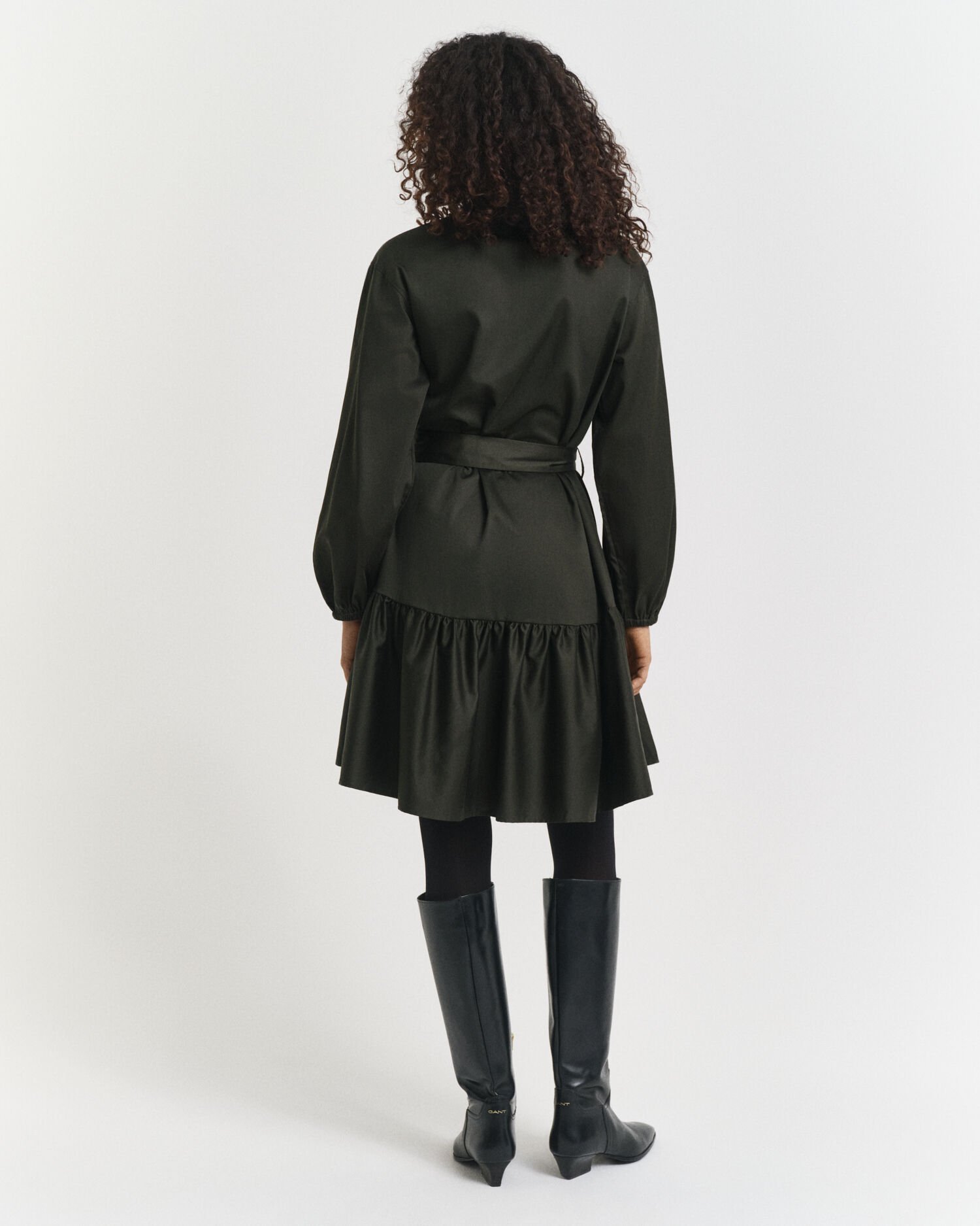 Cotton Satin Long Sleeve Dress