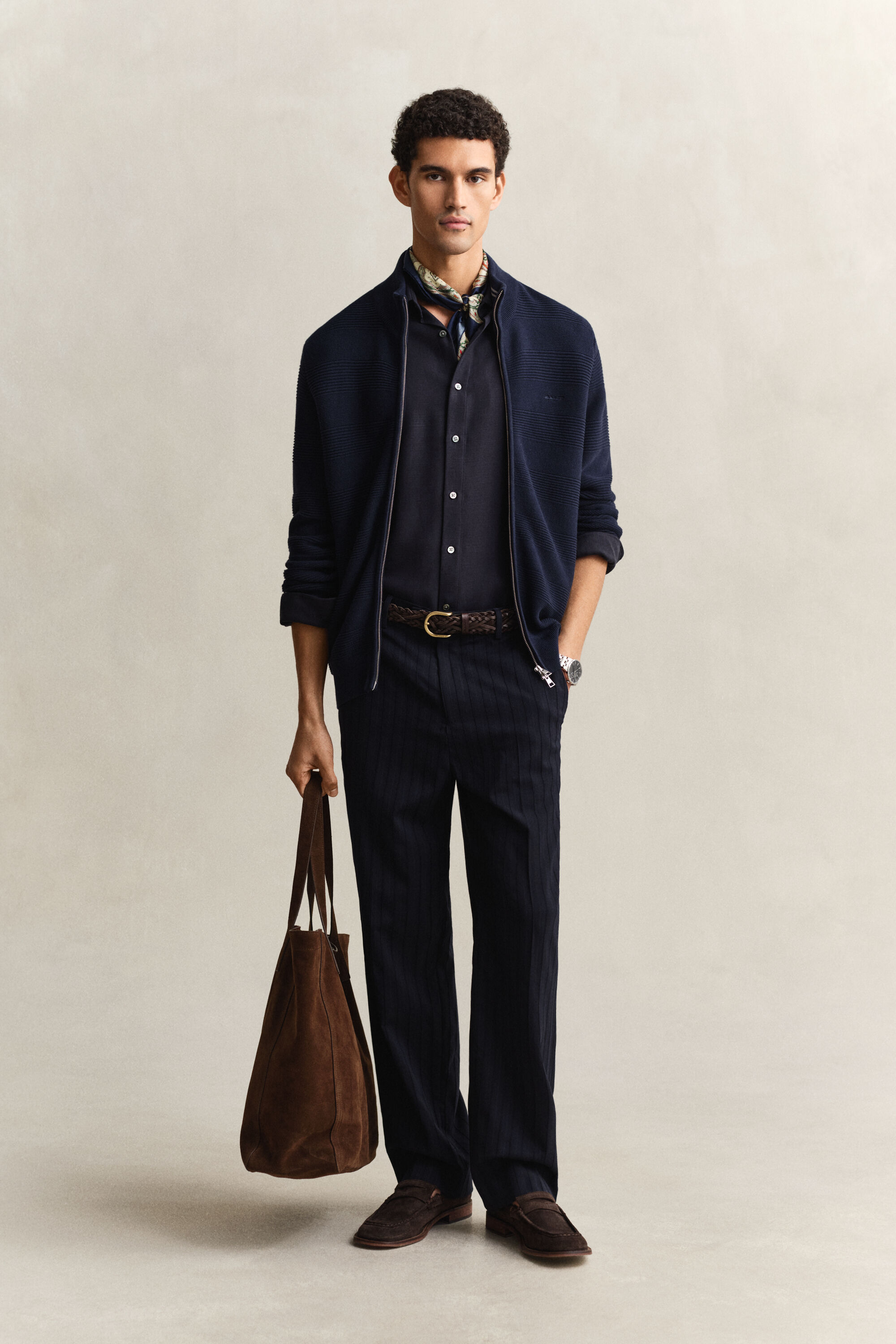 Cardigan con zip in cotone testurizzato