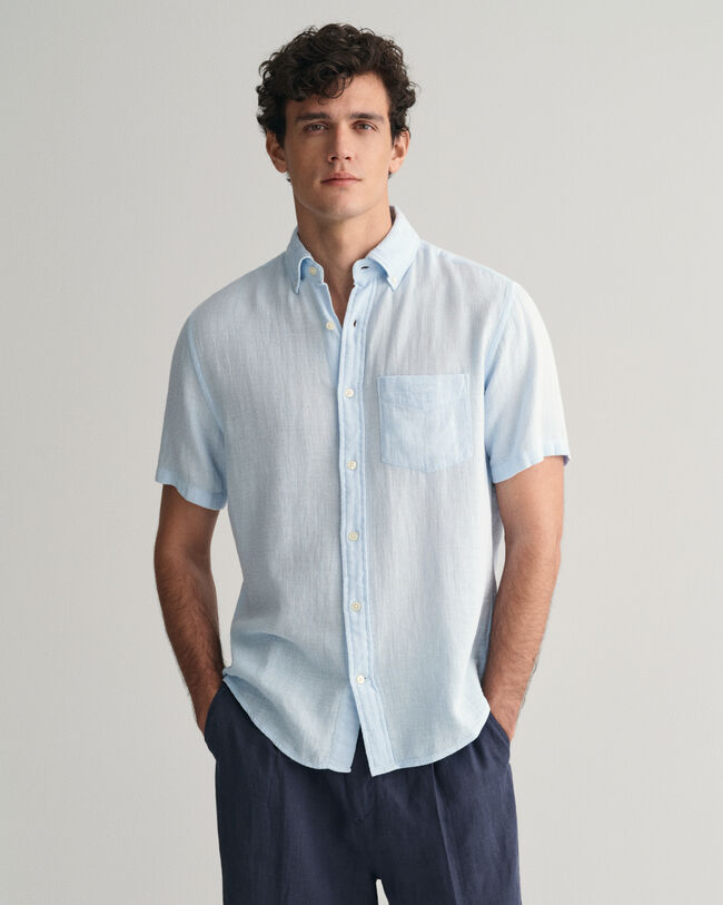 Regular Fit Baumwoll Leinen Kurzarmhemd mit Struktur