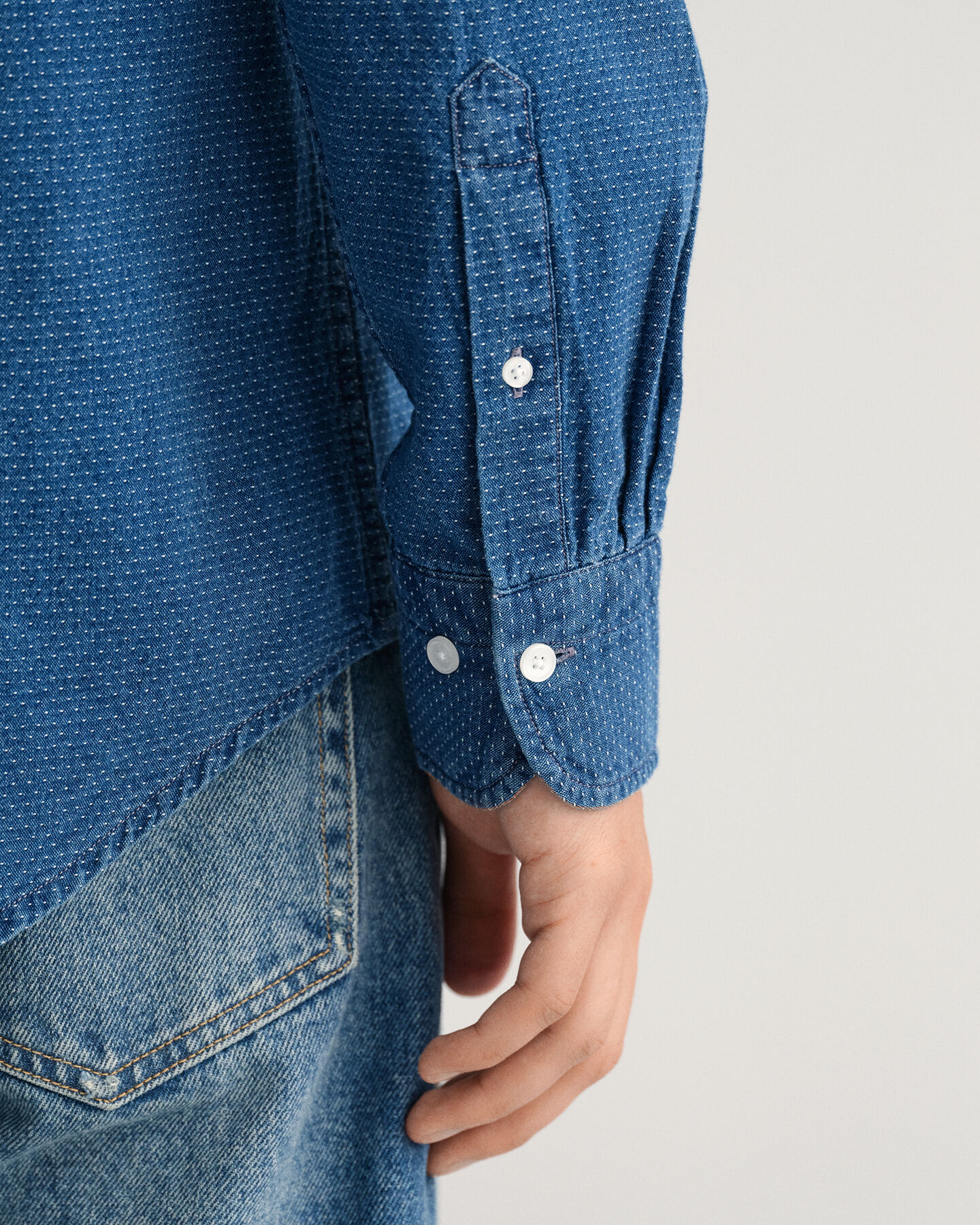 Indigoblaues Regular Fit Jacquard Hemd mit Punktmuster