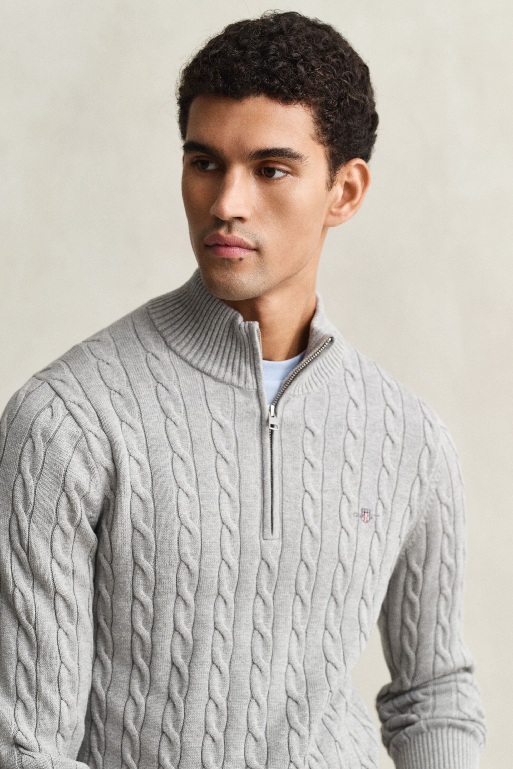 Cotton Cable Knit Half-Zip Sweater