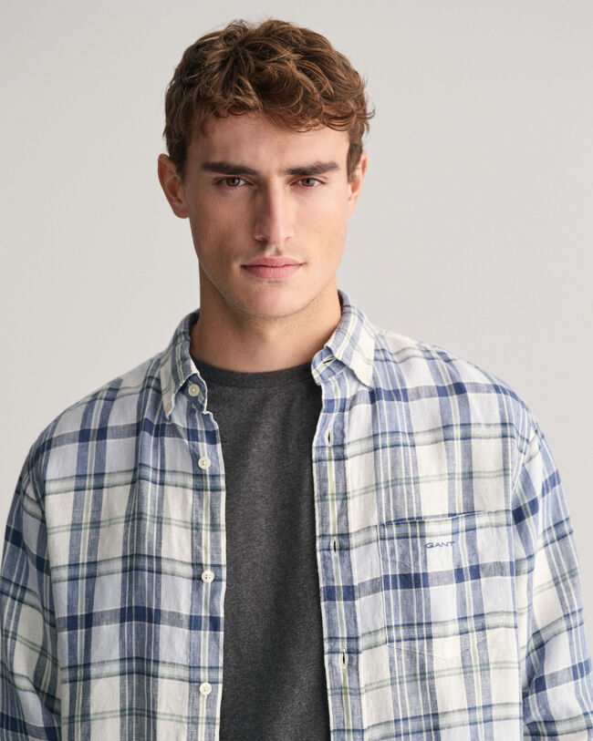 Regular Fit Leinen Hemd im Madras-Karo