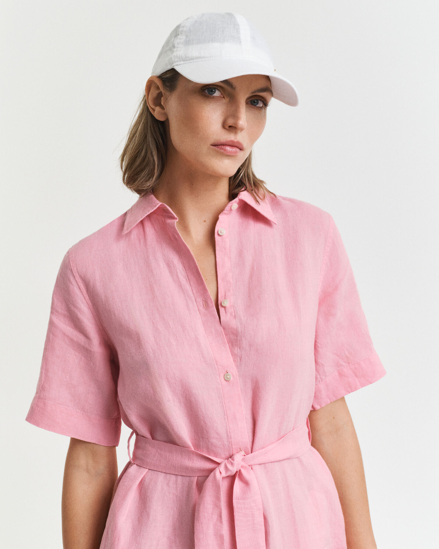 Kurz&auml;rmeliges Hemdblusenkleid aus Leinen