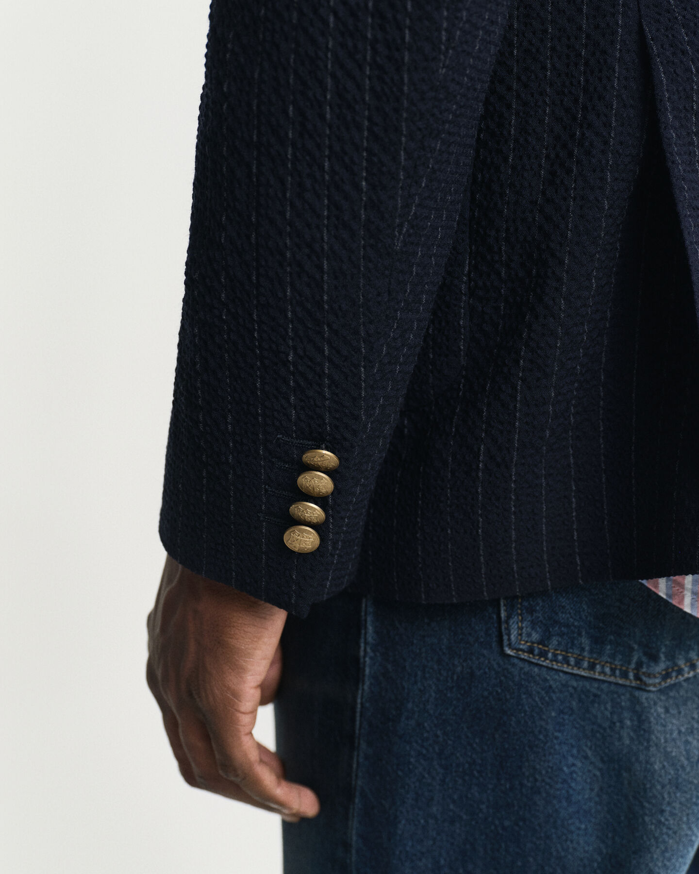 Slim Fit Seersucker Club Sakko mit Streifen