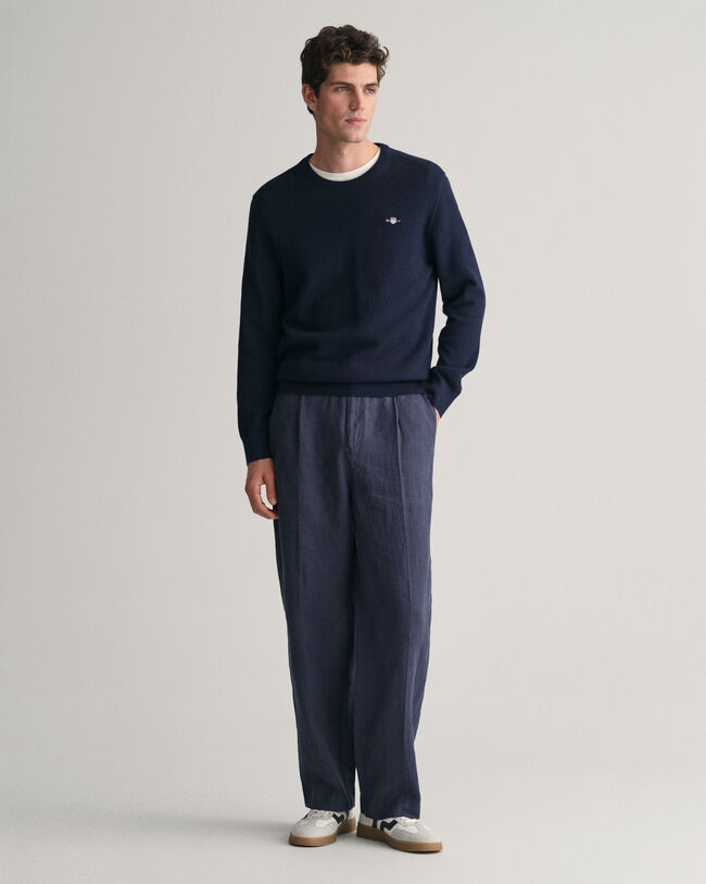 Strukturierter Rundhalspullover aus Baumwolle