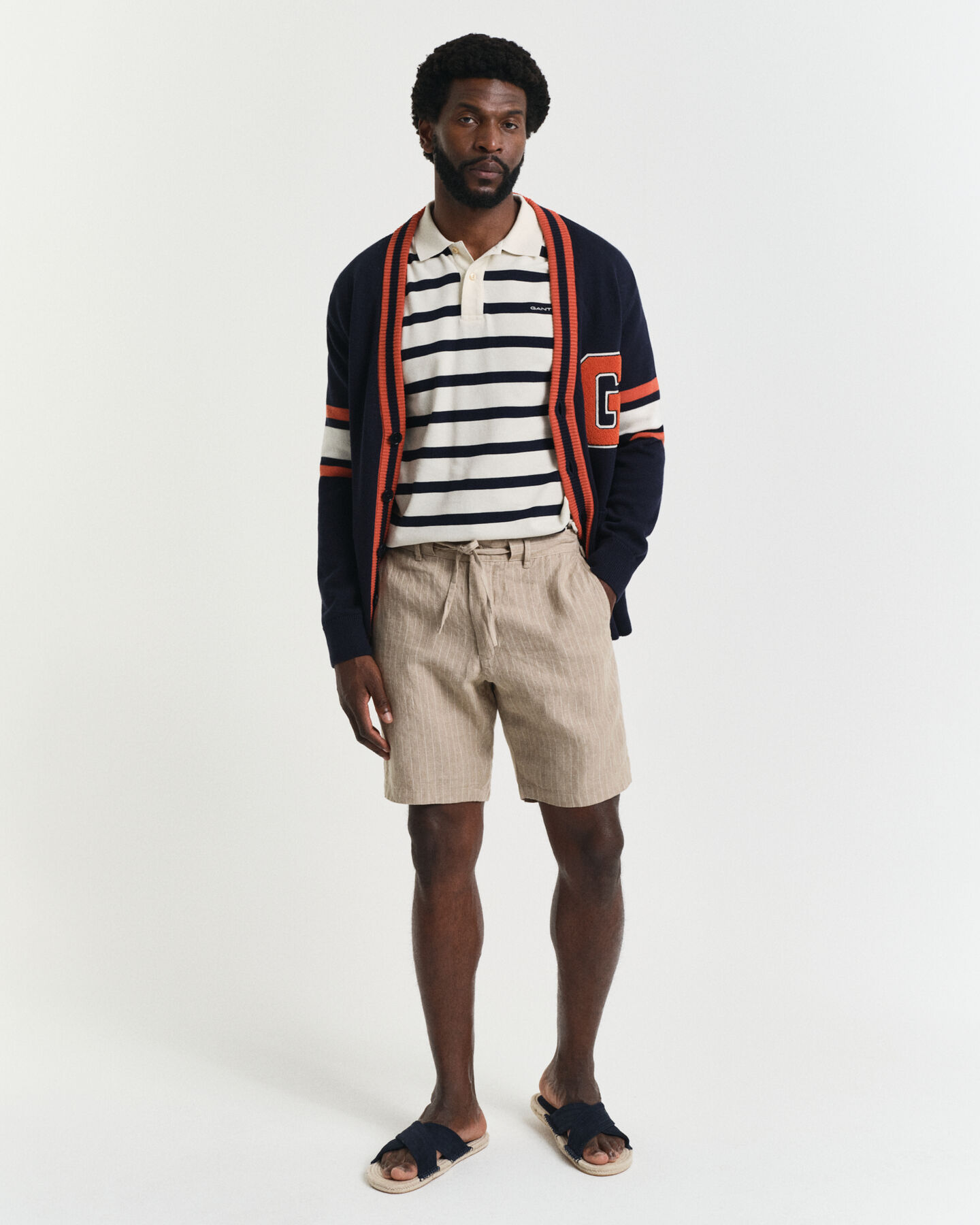 Regular Fit Pinstripe Leinen Shorts