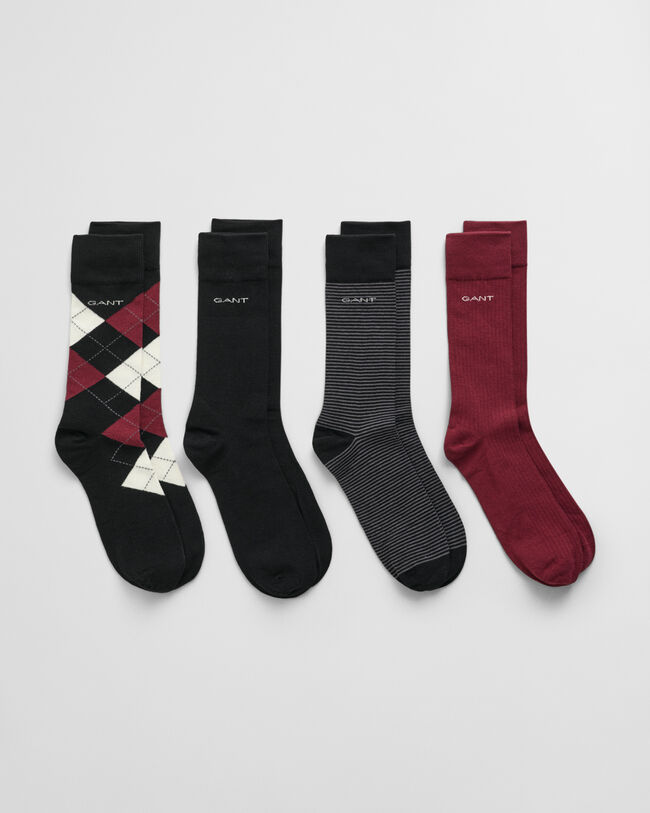 4er-Pack Argyle-Socken in Geschenkbox Gestreift & Einfarbig