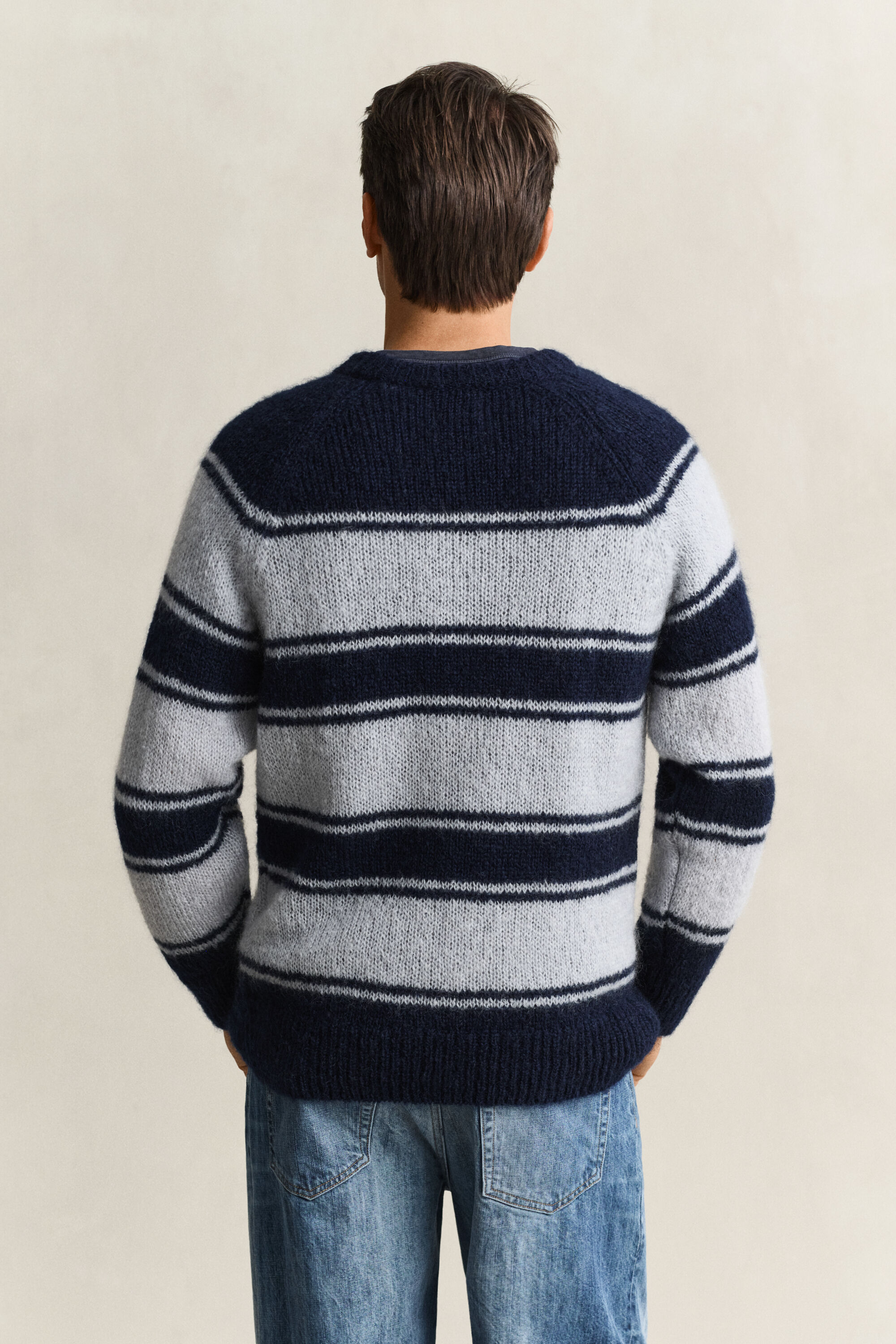 Pull col rond en mohair mélangé à rayures