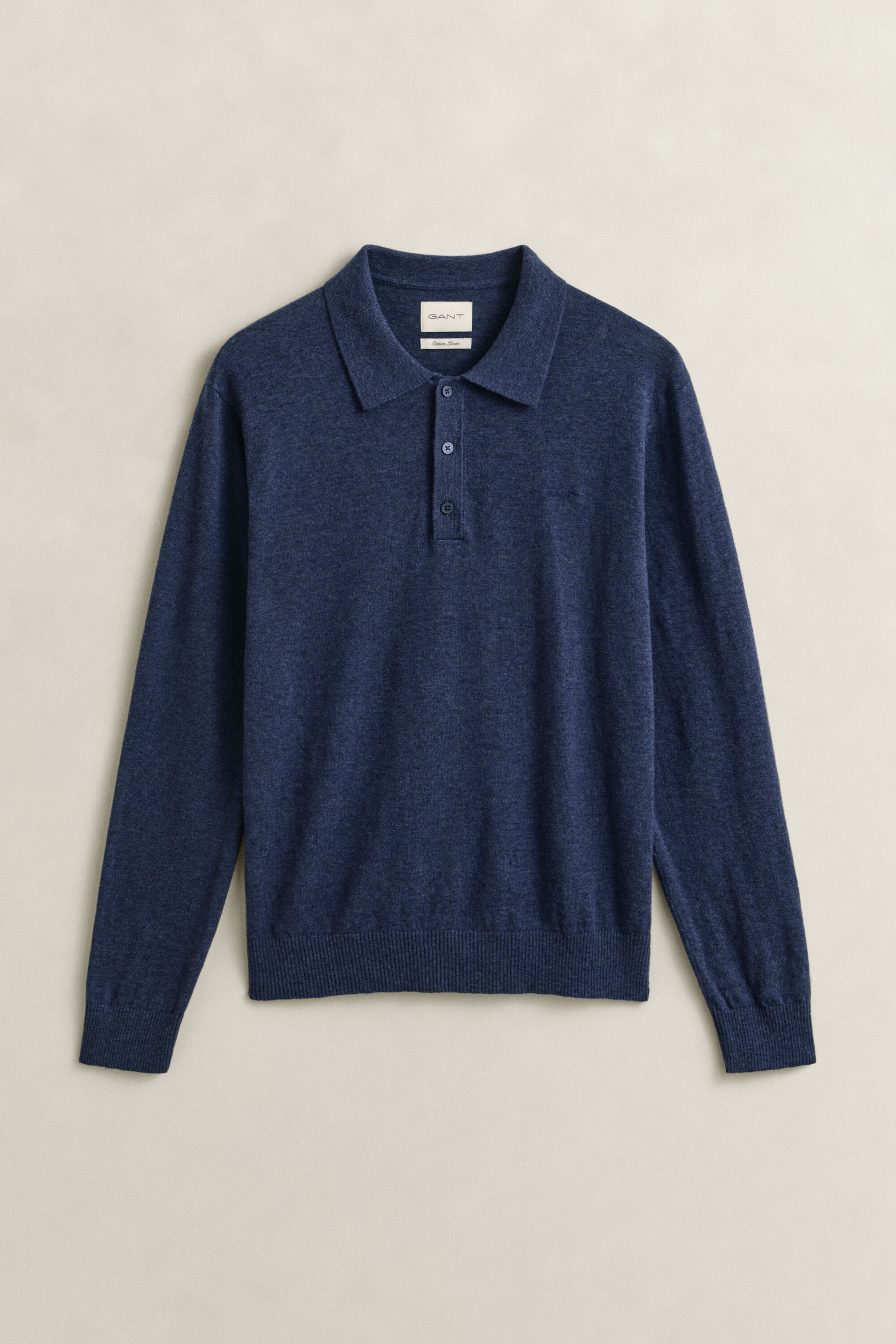 Pull façon polo en coton mélangé flammé