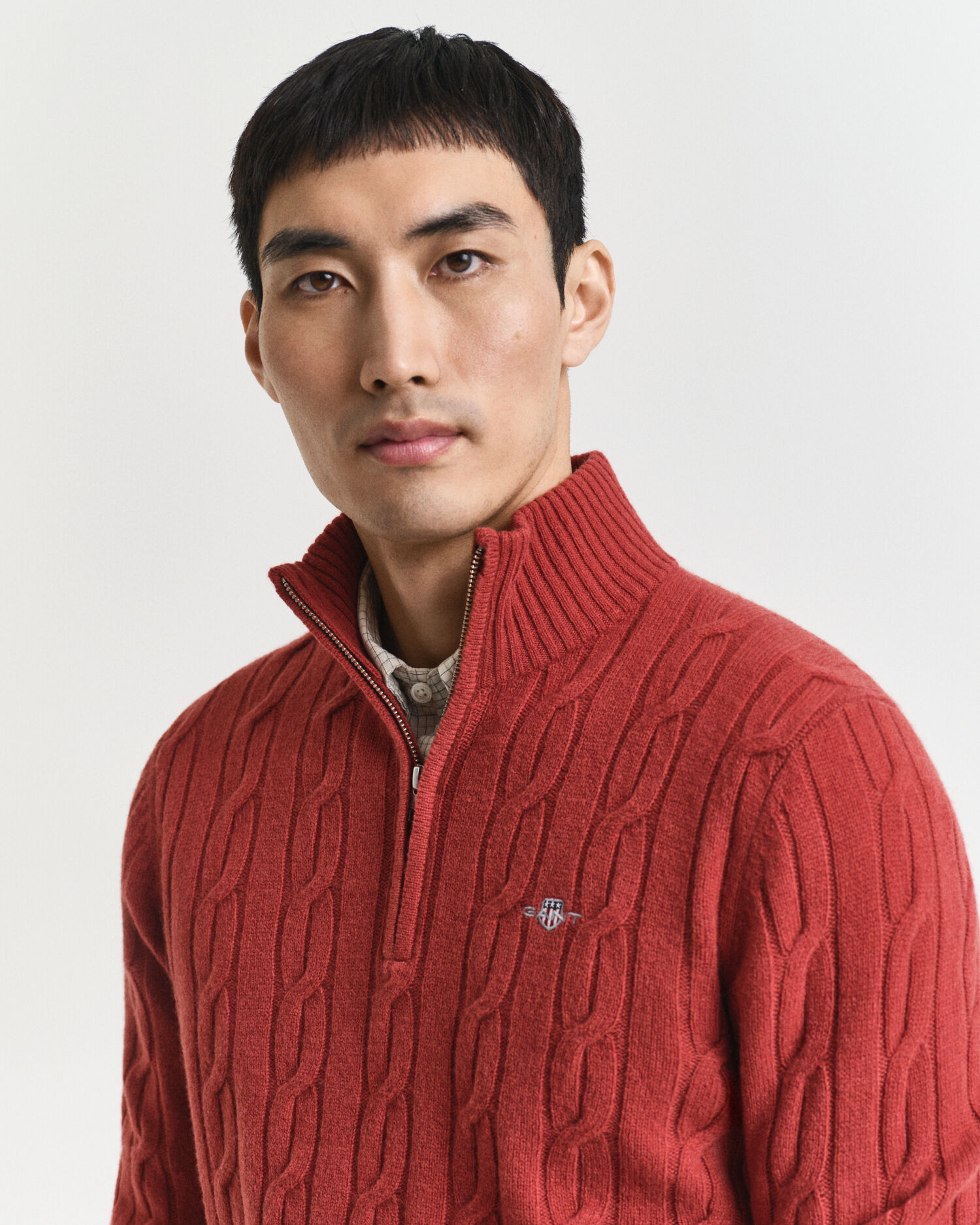 Lambswool Cable Knit Half-Zip Sweater