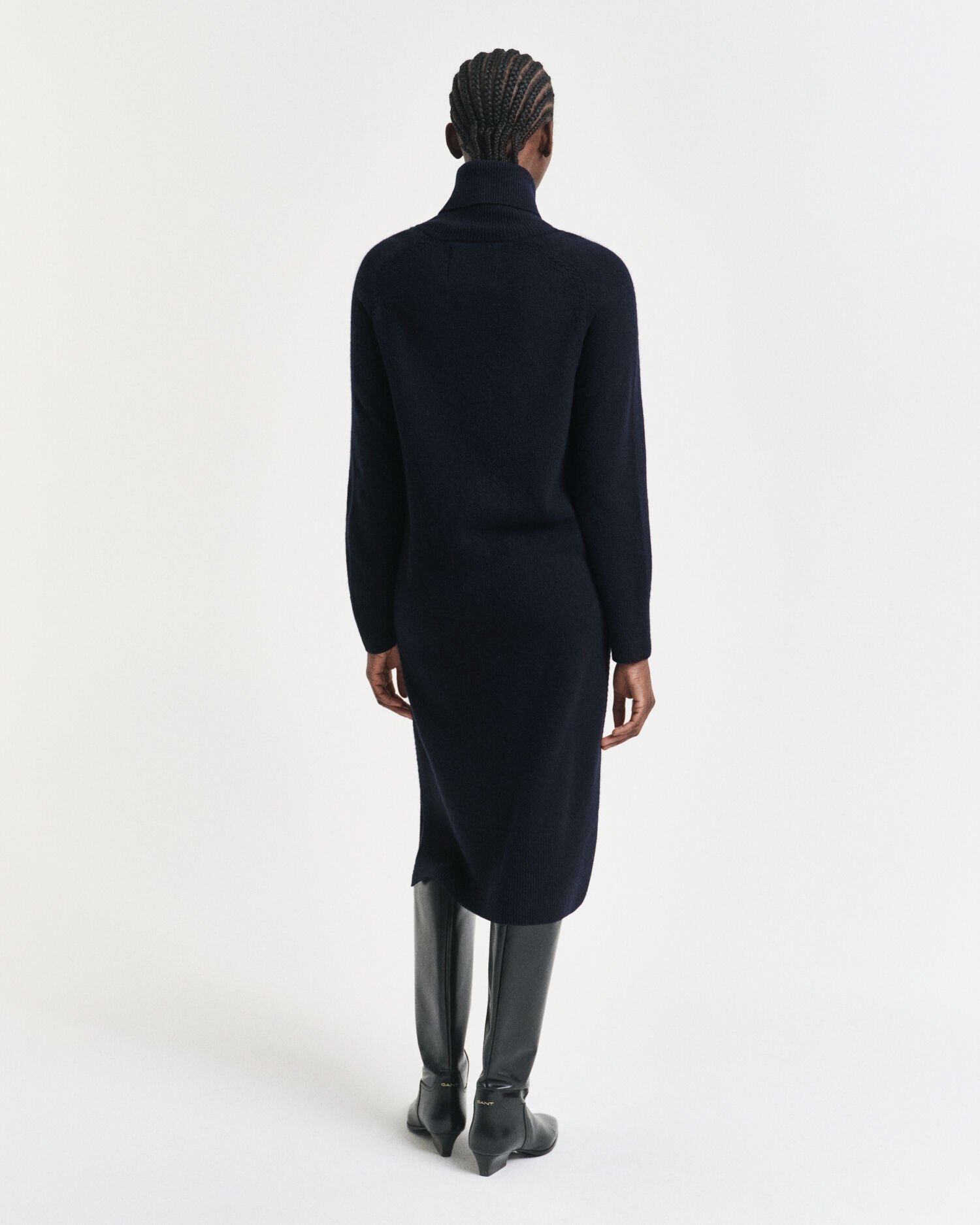 Abito a collo alto con dettagli in maglia