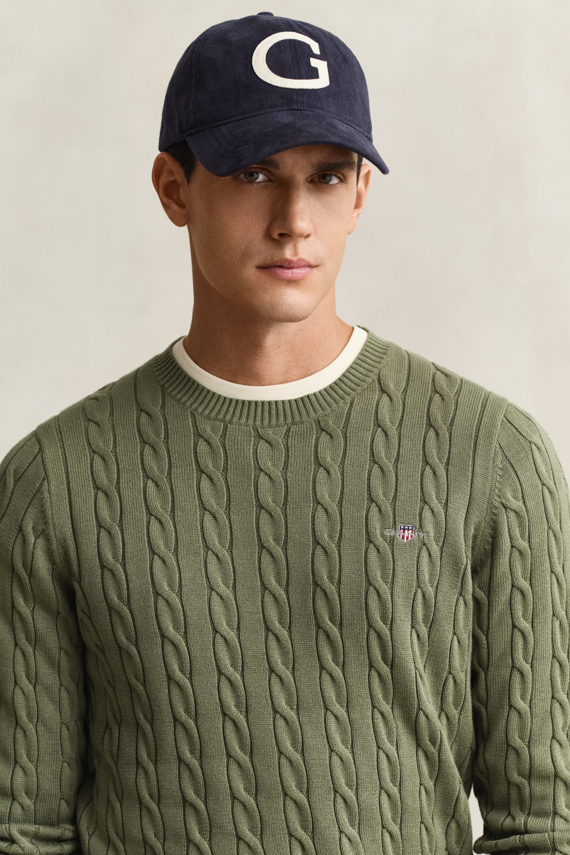 Zopfstrick Rundhalspullover aus Baumwolle