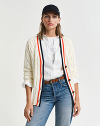 Kontrast Strickjacke mit Zopfmuster