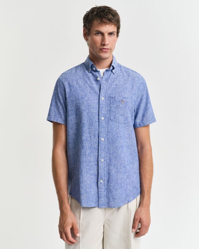 Regular Fit Baumwoll Leinen Kurzarmhemd