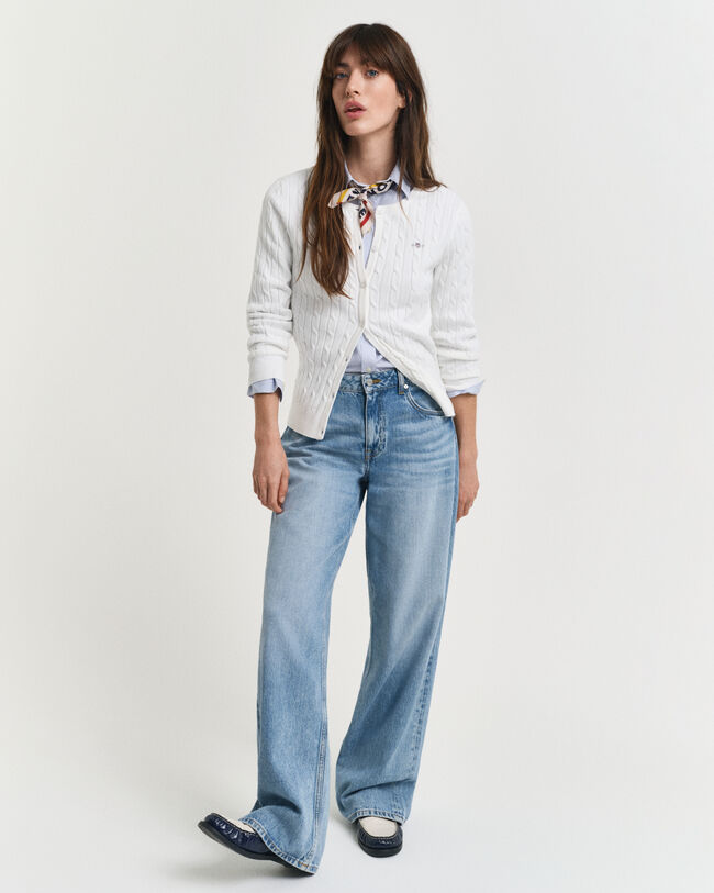 Strickjacke aus Stretch-Baumwolle mit Zopfmuster