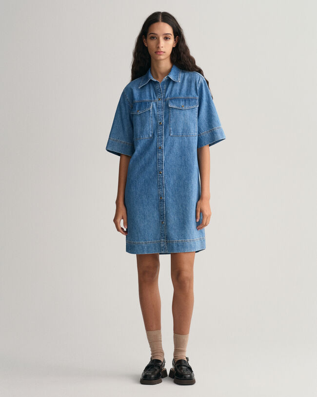 Kurzarm-Hemdblusenkleid aus Denim