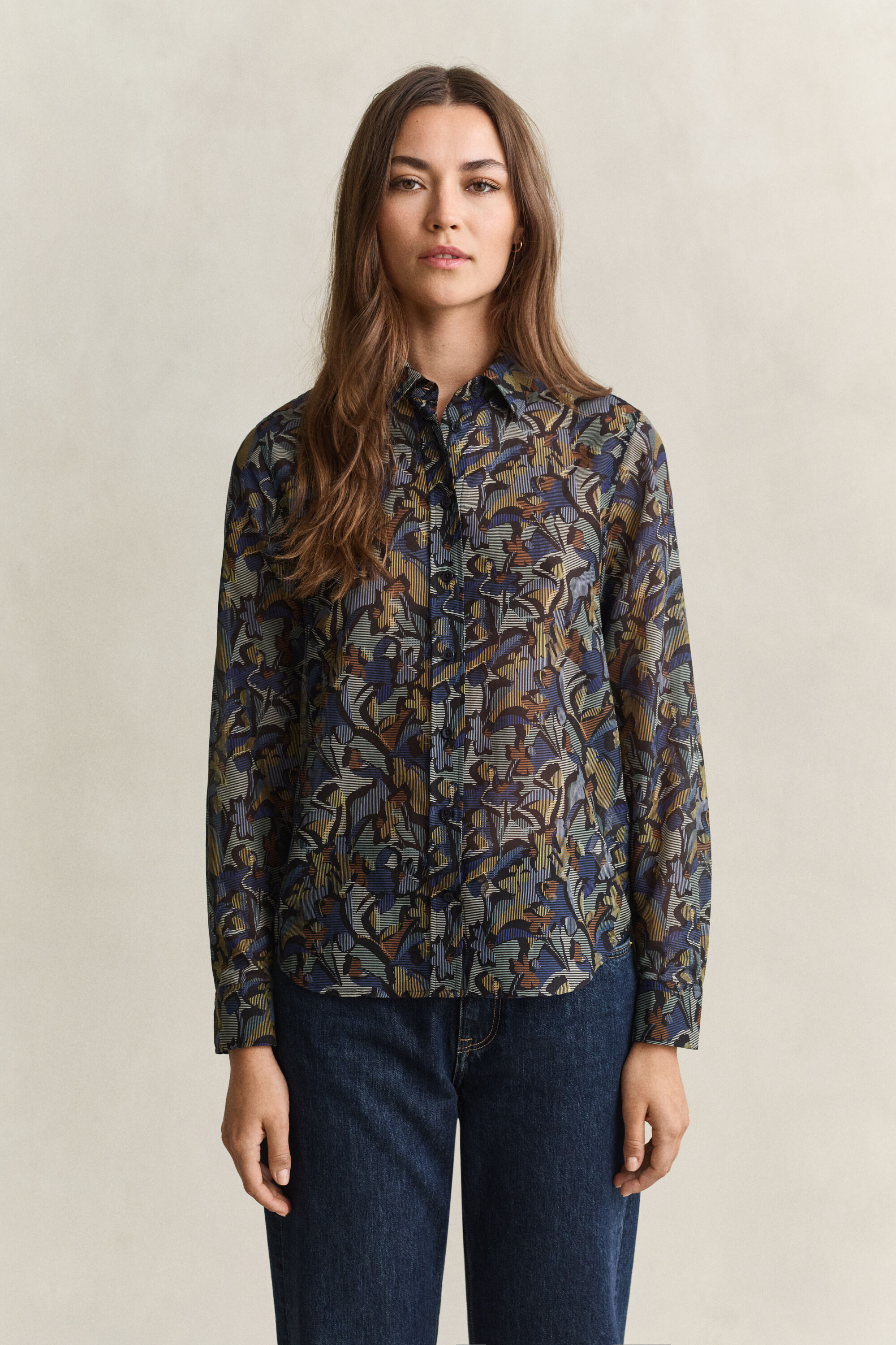 Camicia in misto seta e cotone con stampa