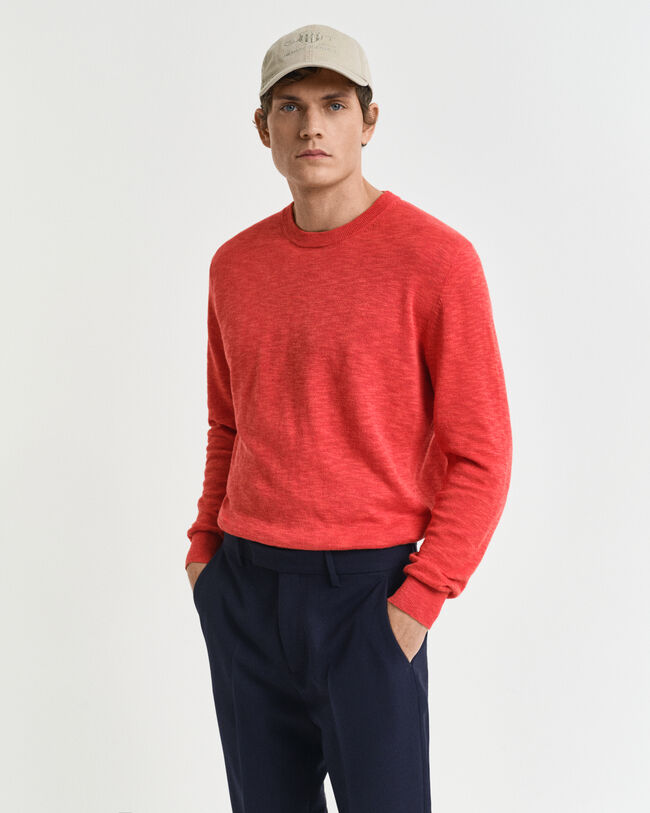 Rundhalspullover aus Leinengemisch