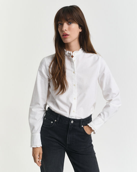Klassische Oxford-Bluse mit Rüschen