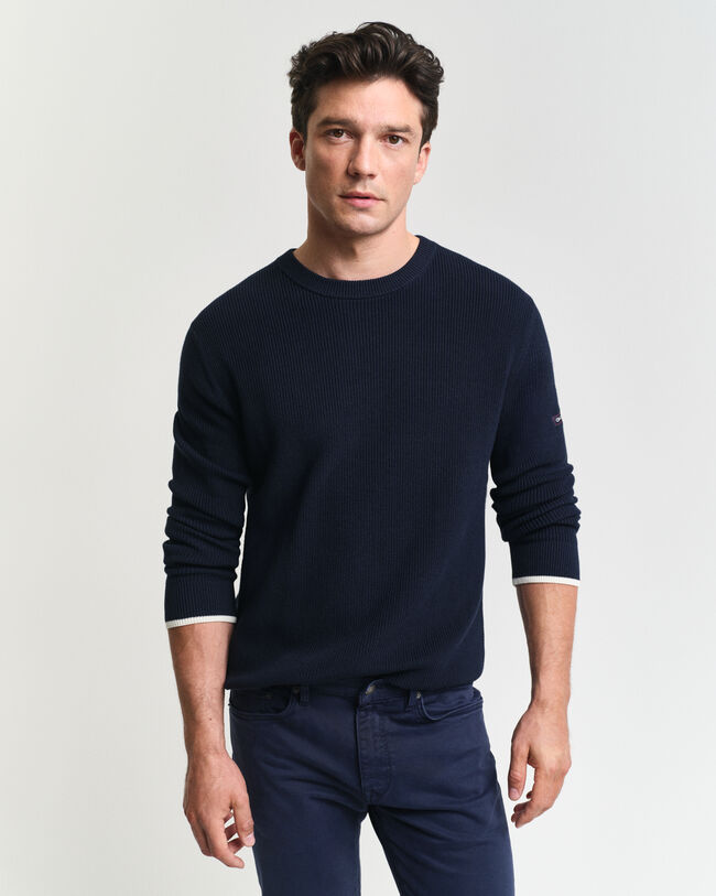 Gerippter Rundhalspullover aus Baumwolle