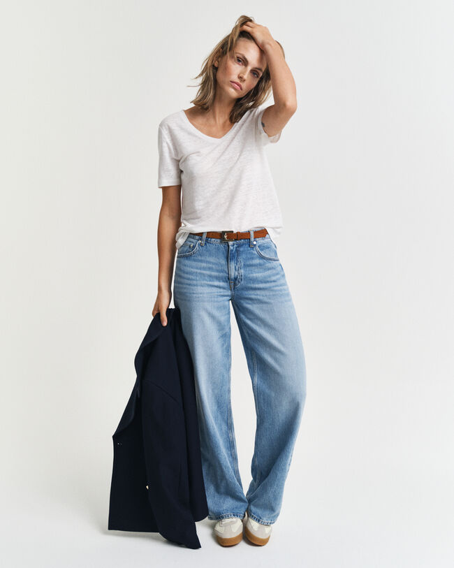 Leinen T-Shirt mit V-Ausschnitt