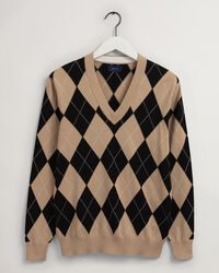 V-Neck Pullover mit Argyle-Muster