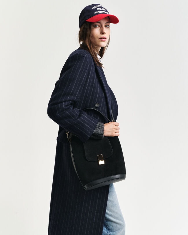 Bucket Beuteltasche aus Veloursleder