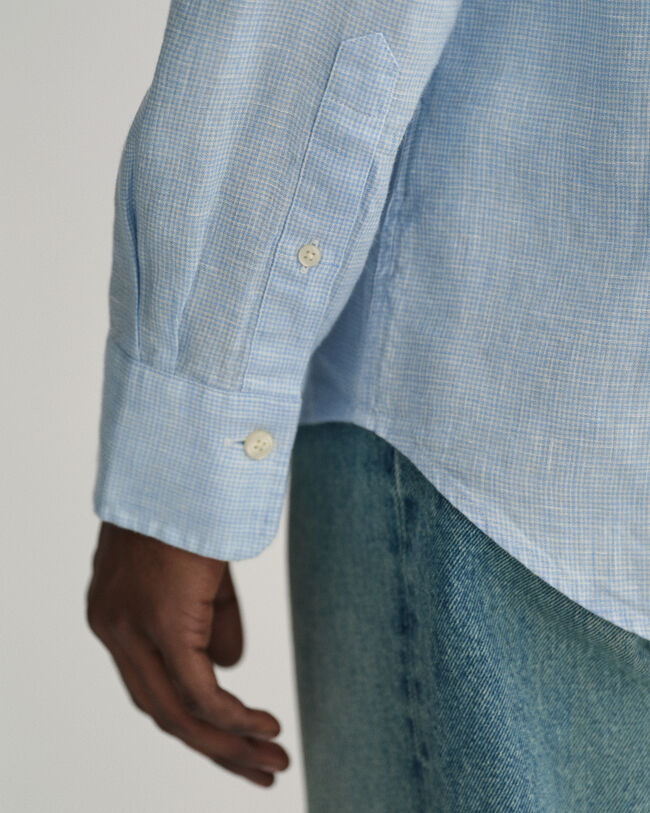 Slim Fit Leinen Hemd im Hahnentrittmuster