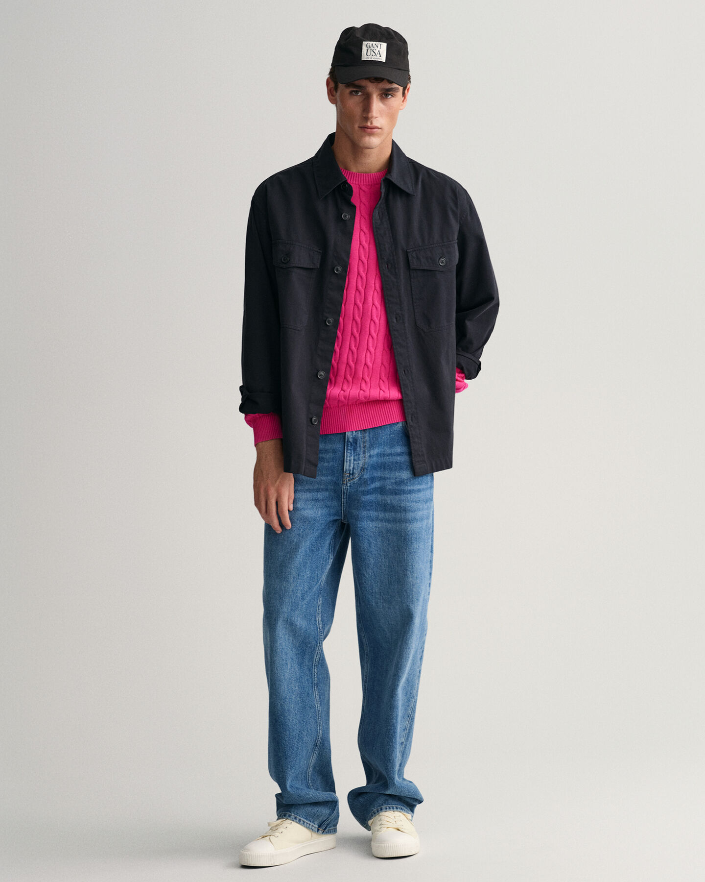 Zopfstrick Rundhalspullover aus Baumwolle