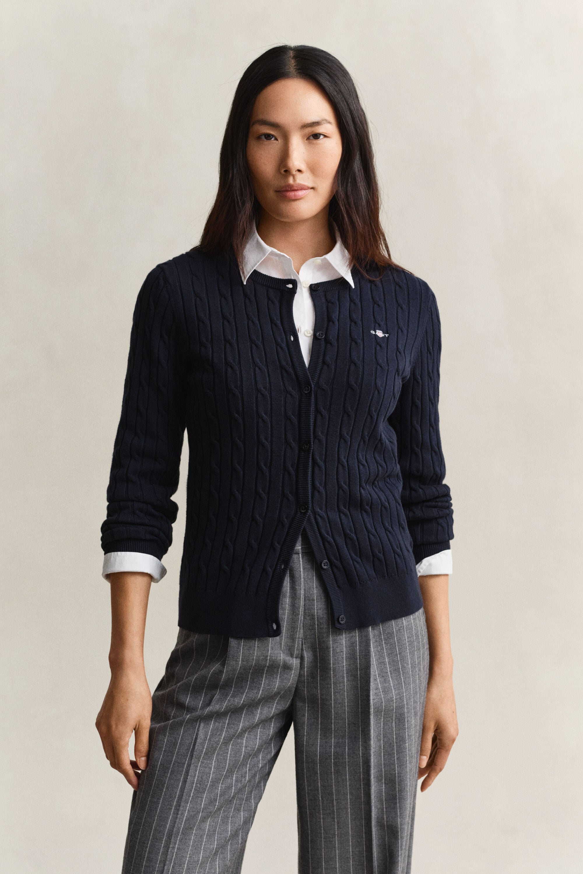 Stretch Cotton Cable Knit Cardigan