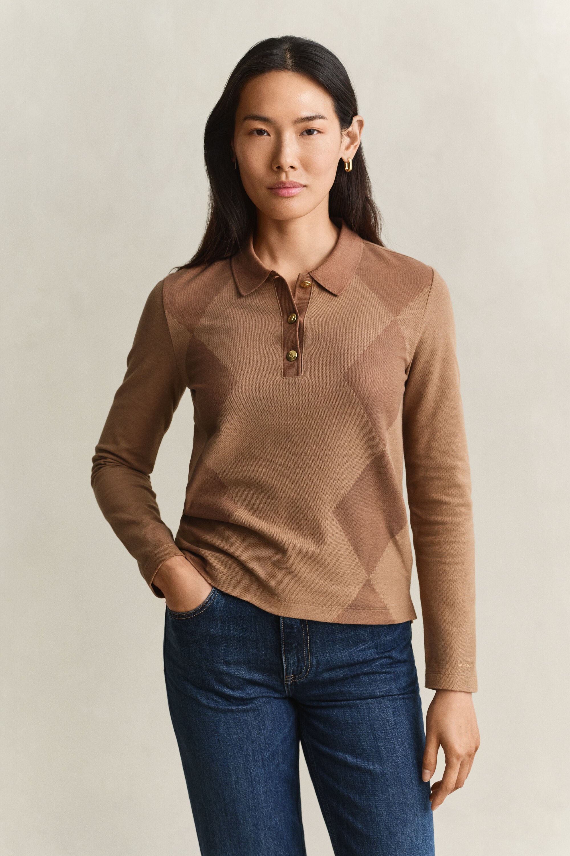 Argyle Langarm-Poloshirt