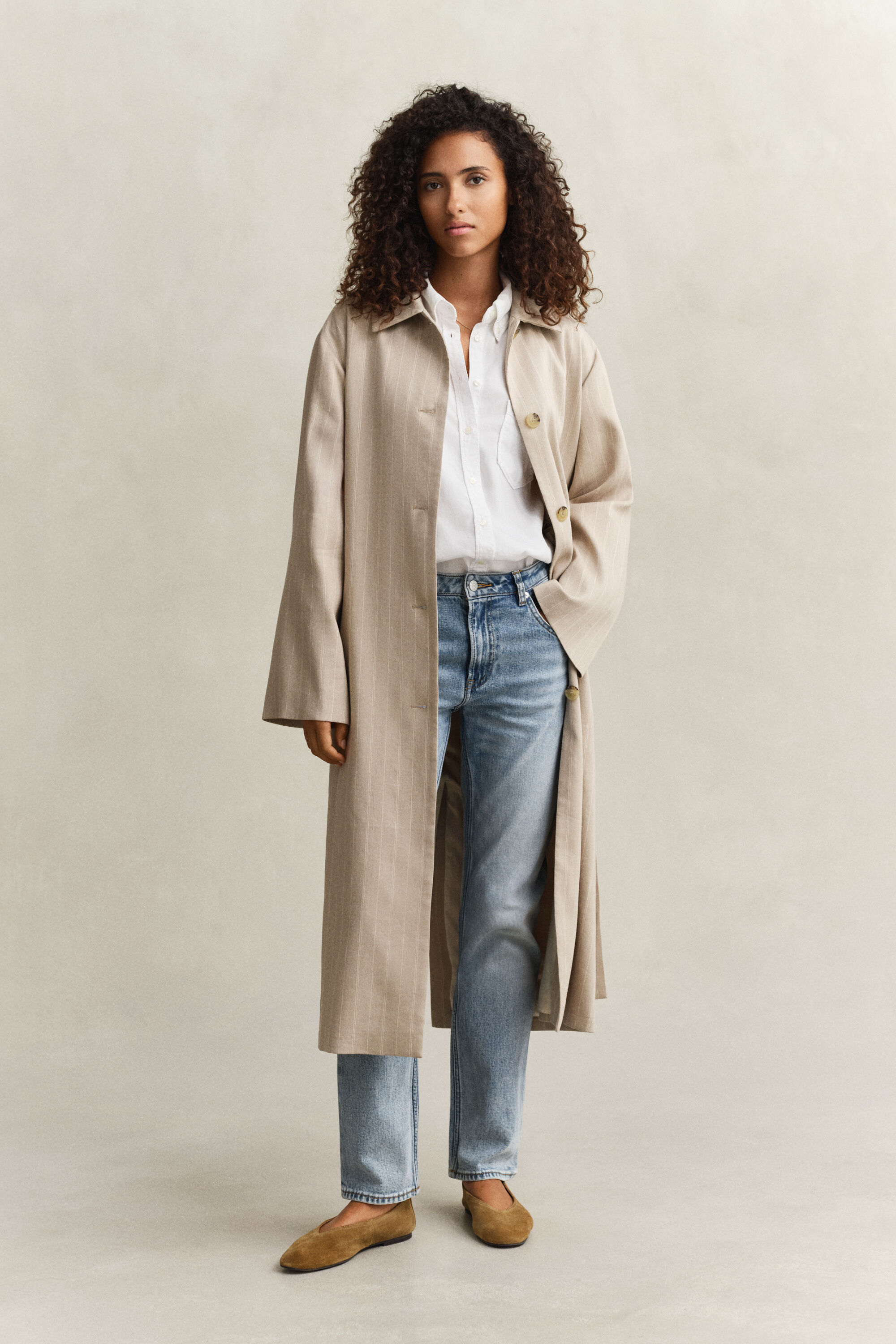 Manteau à rayures tennis en lin mélangé