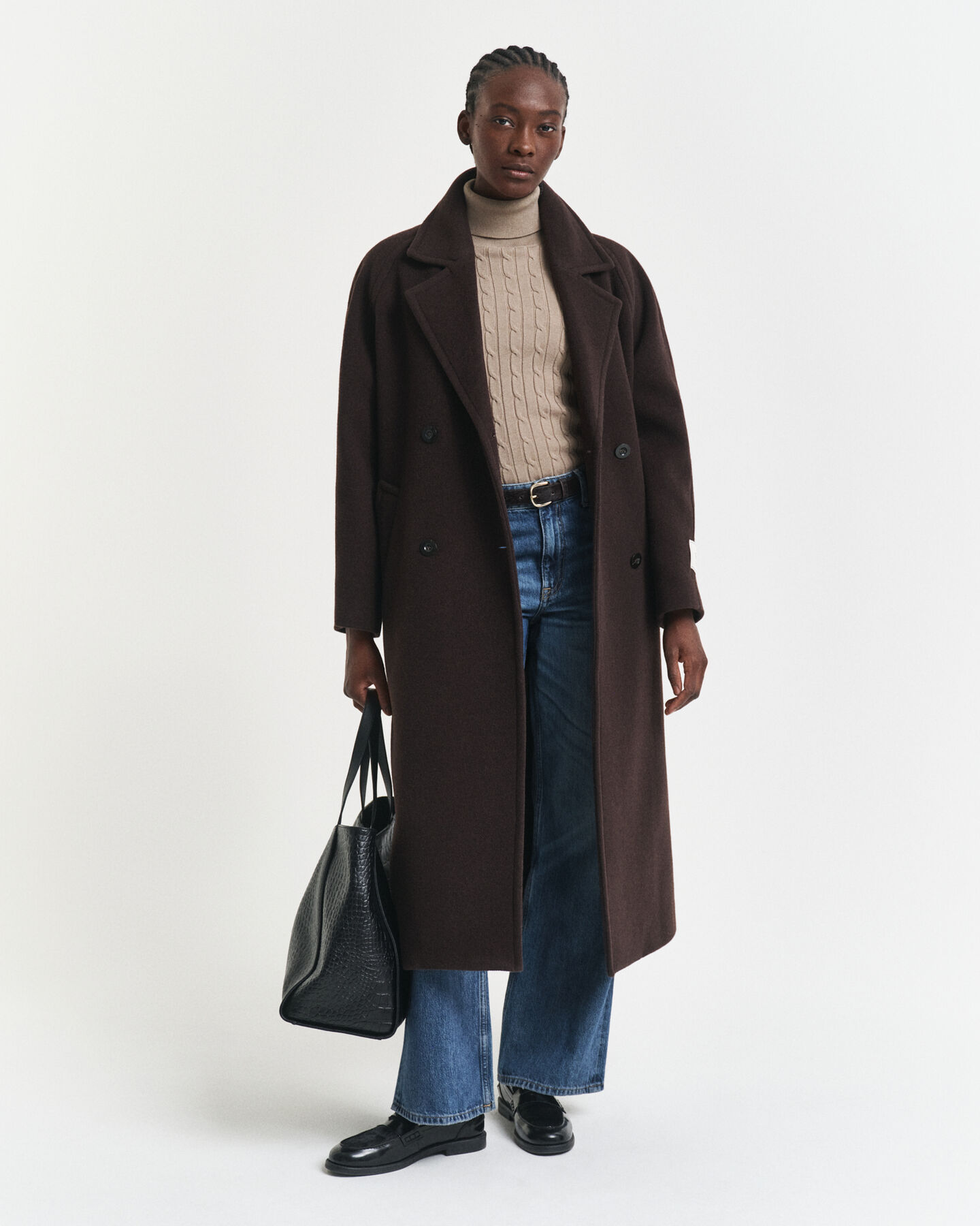 Zopfstrick Rollkragenpullover aus Stretch-Baumwolle