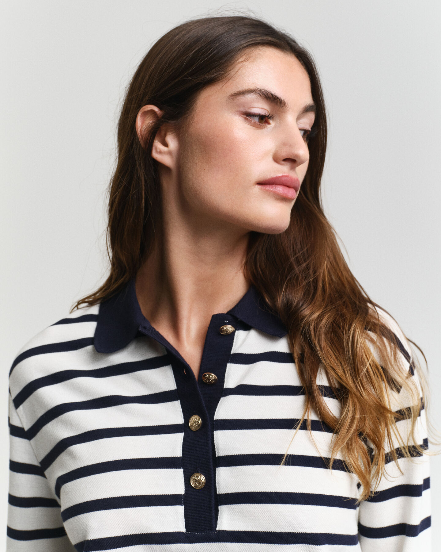 Breton Striped Piqué Langarm-Poloshirt