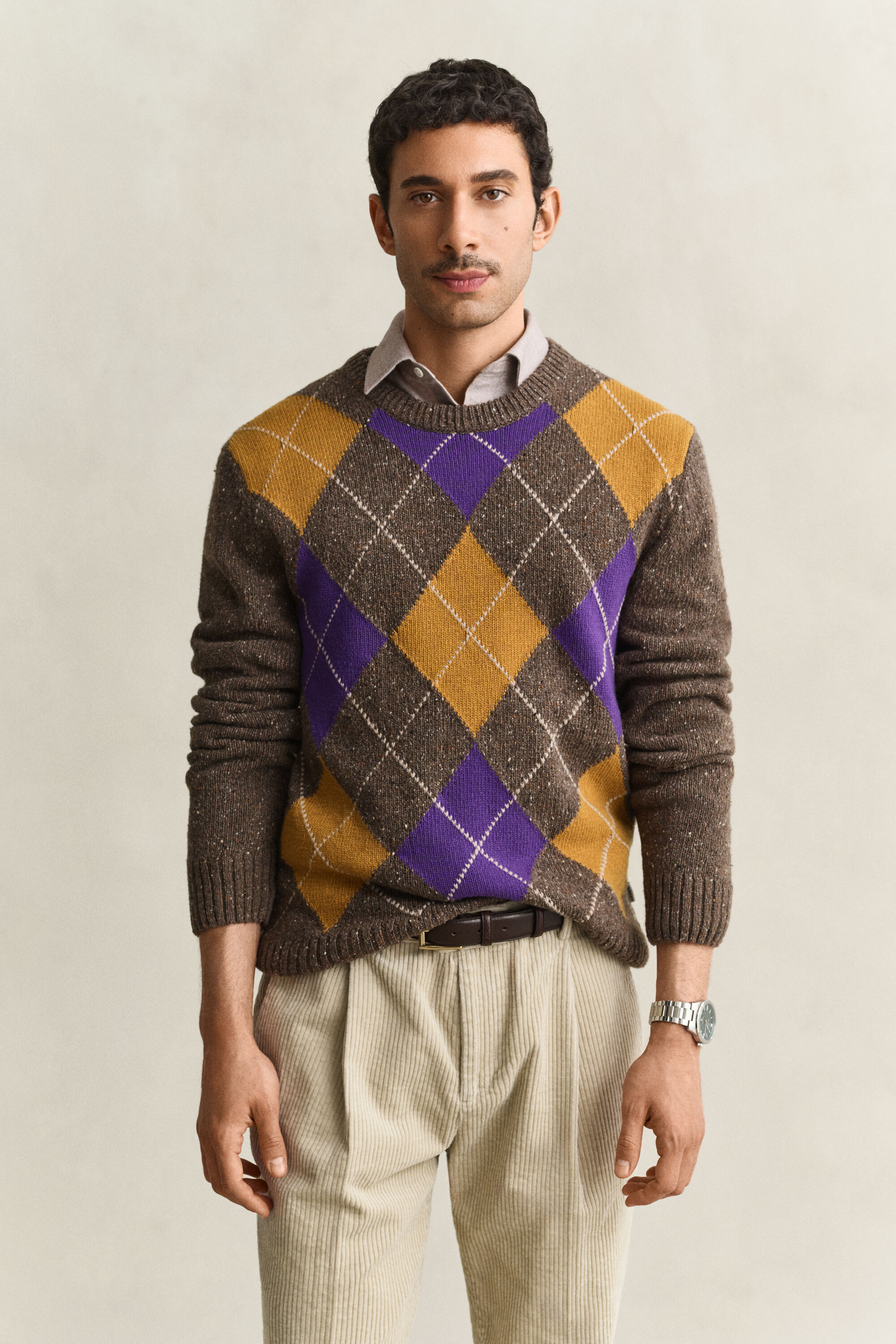 Argyle Rundhalspullover aus Noppengarn