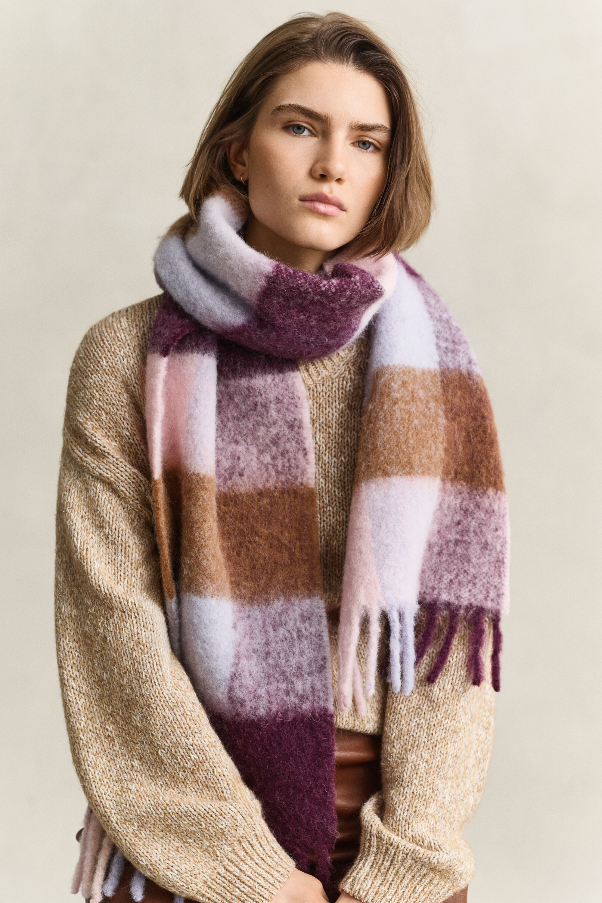 Checked Alpaca Wool Scarf