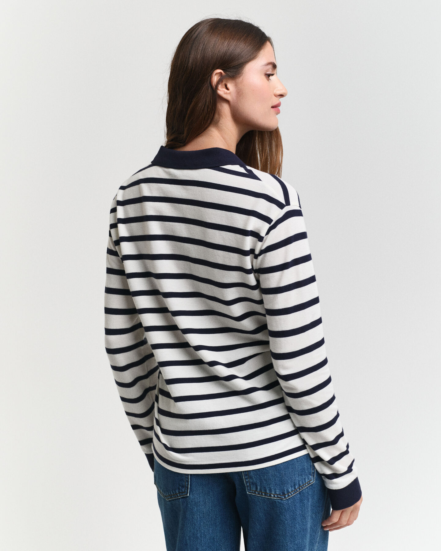Breton Striped Piqué Langarm-Poloshirt