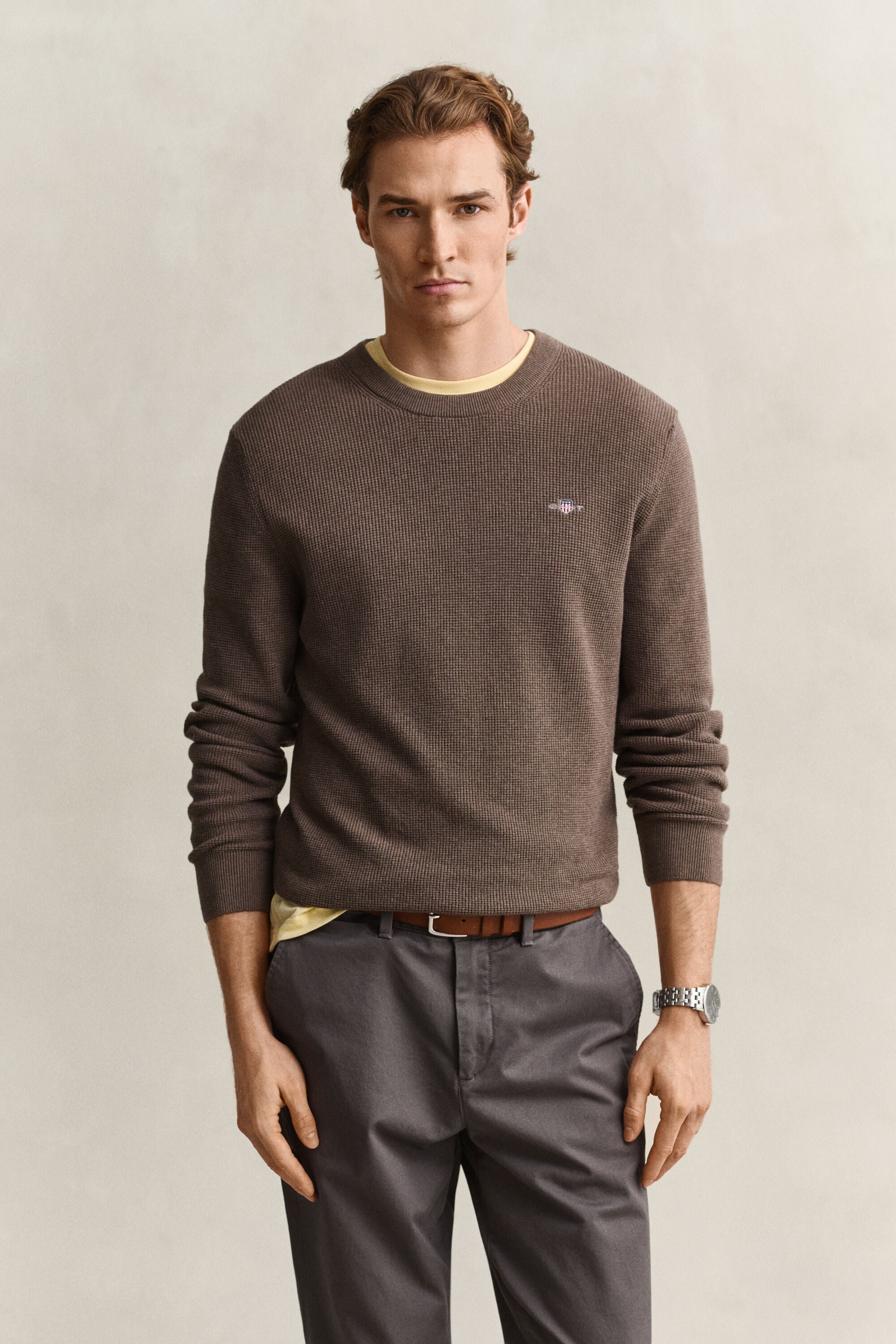 Textured Cotton Crew Neck Sweater