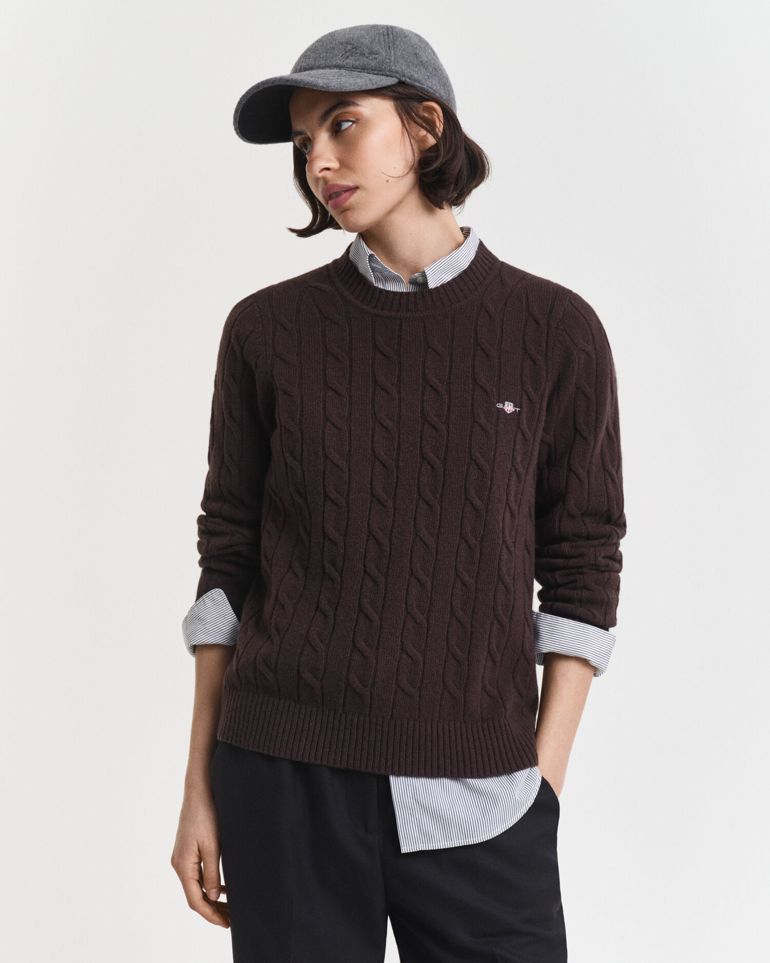 Lambswool Cable Knit Crew Neck Sweater