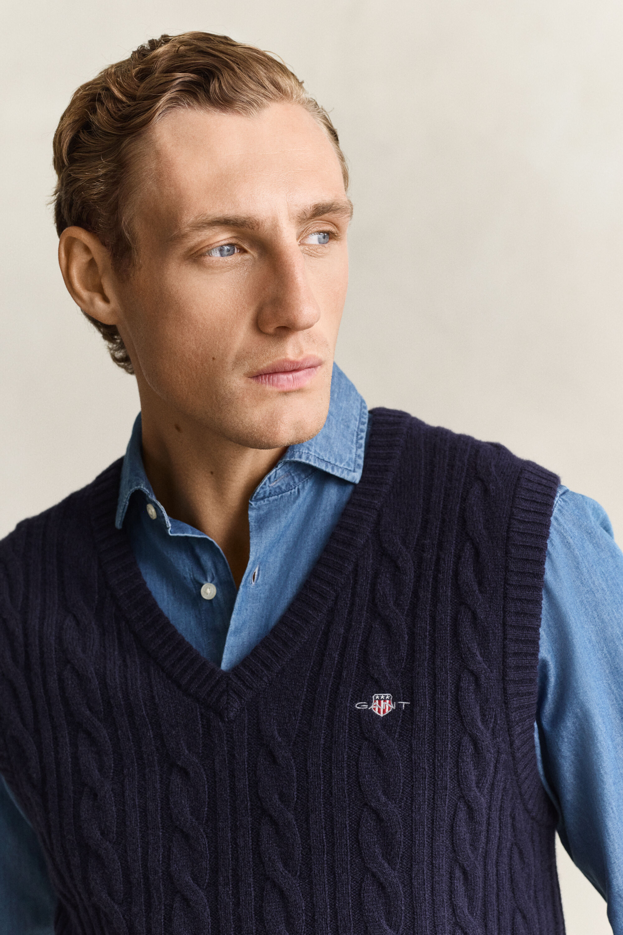 Pull sans manches en maille de laine d'agneau à torsades