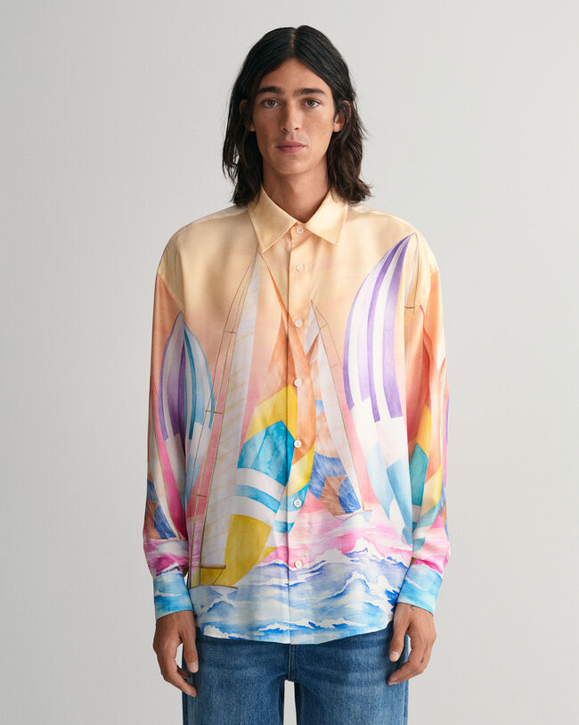 Sailing Print Oversized Seidenhemd