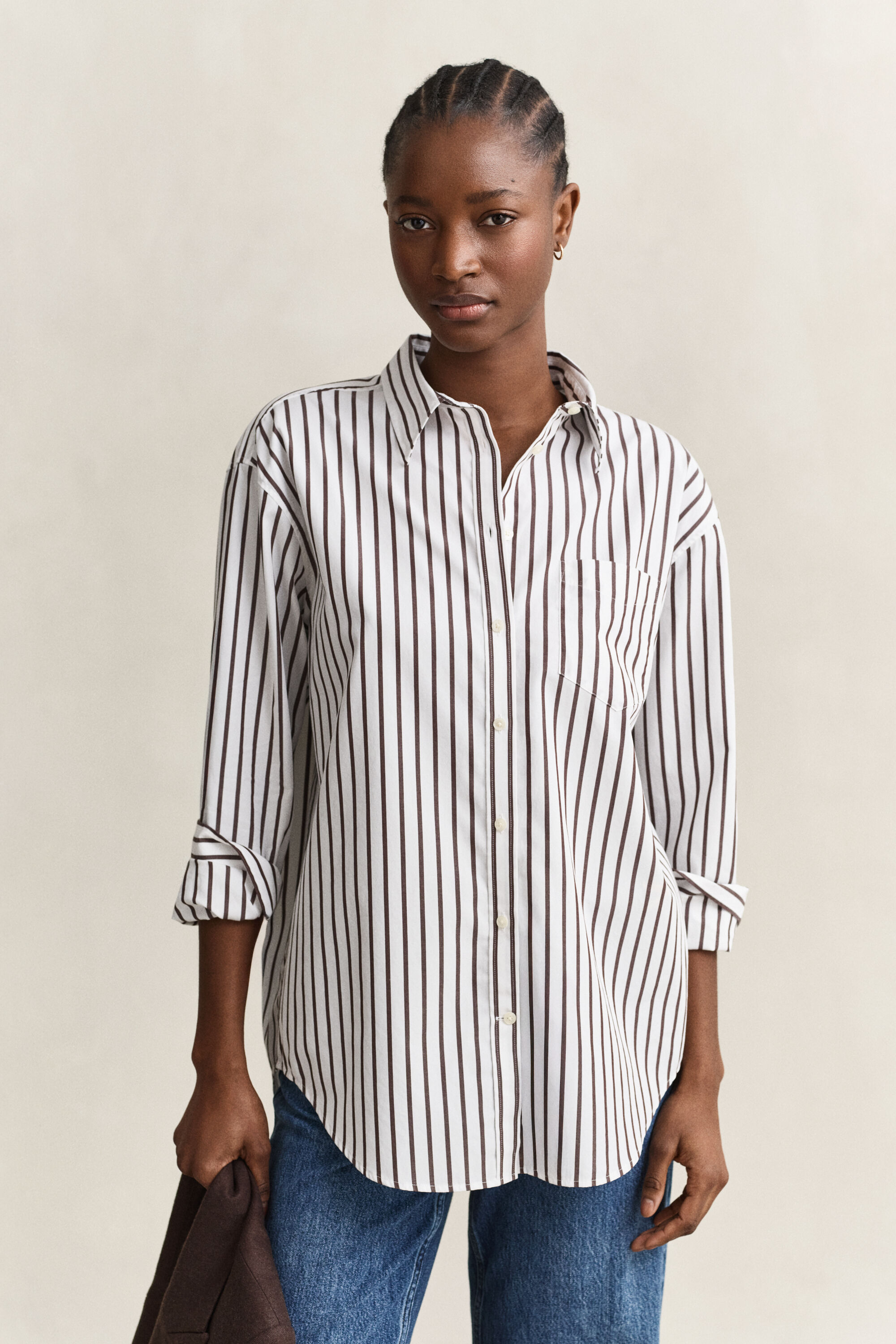 Chemise classique coupe décontractée en popeline à rayures