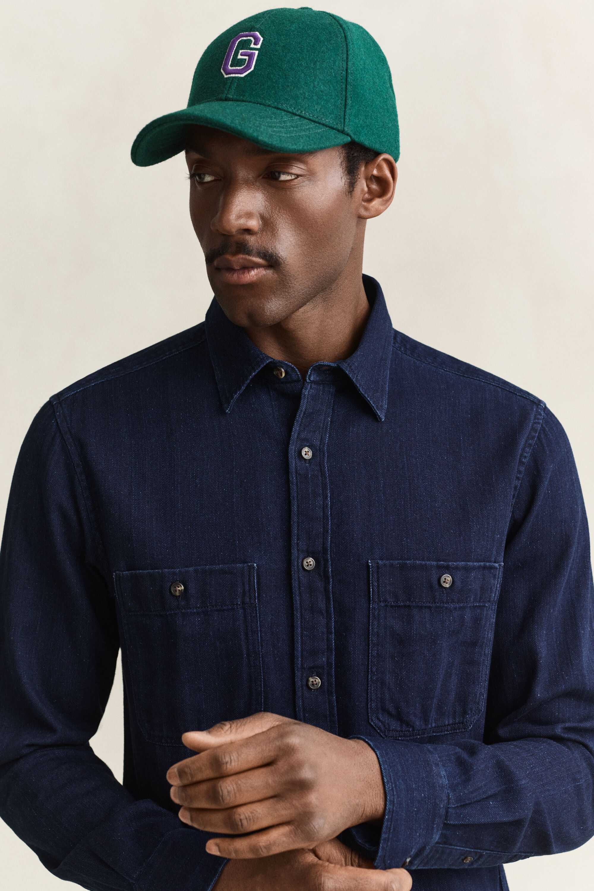 Chemise à chevrons indigo