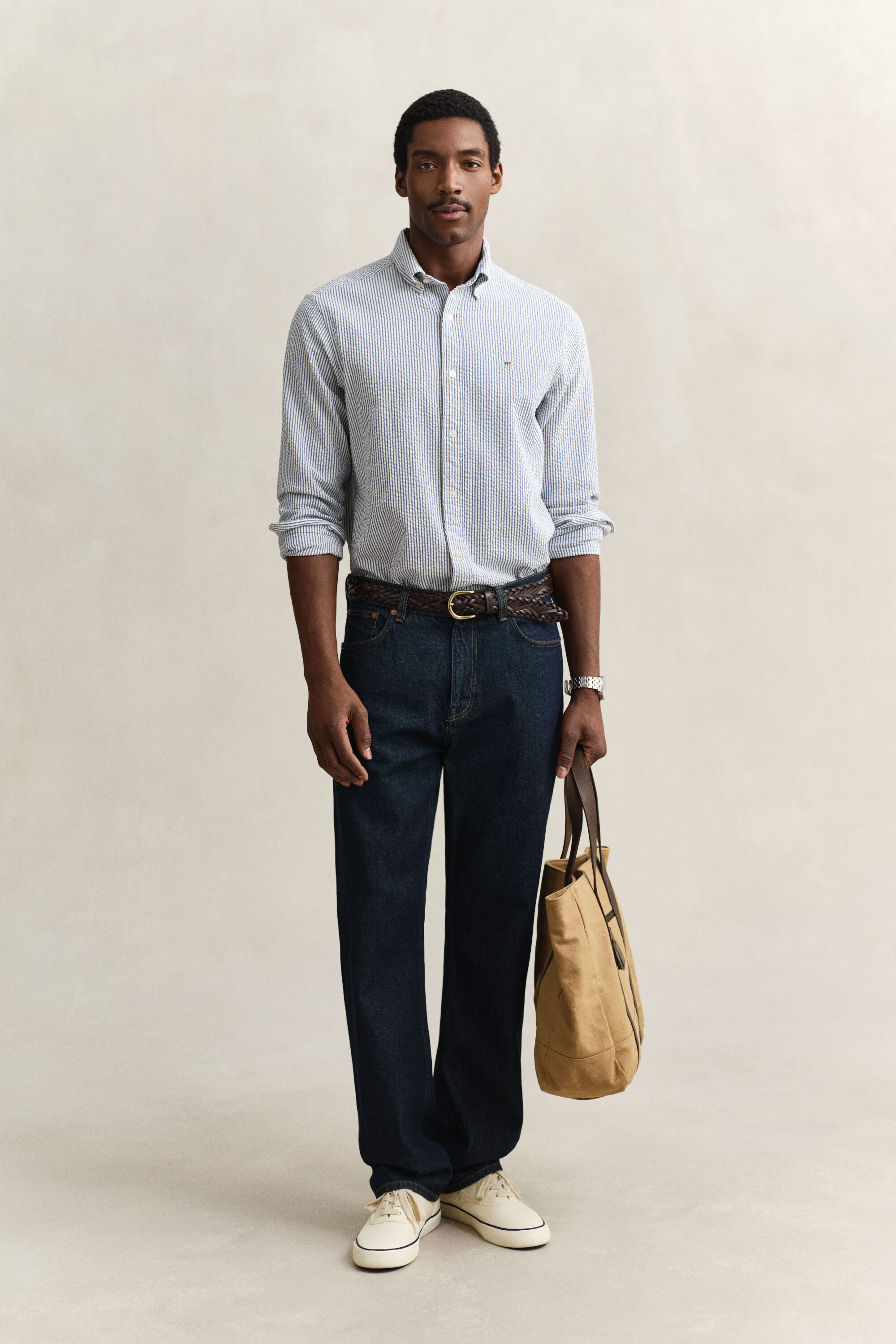 Regular Fit Seersucker Hemd mit Streifen