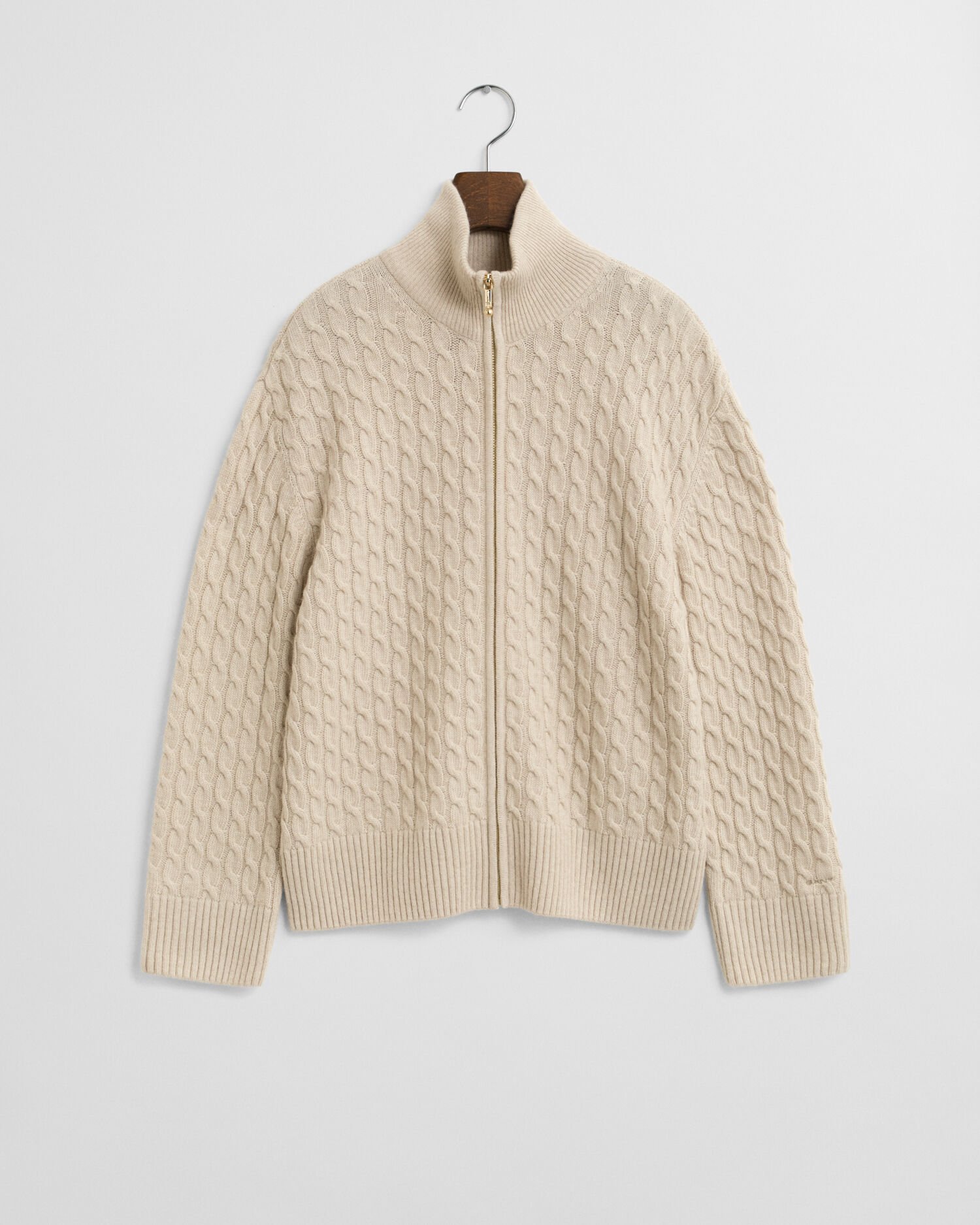 Cardigan con zip lavorato a trecce