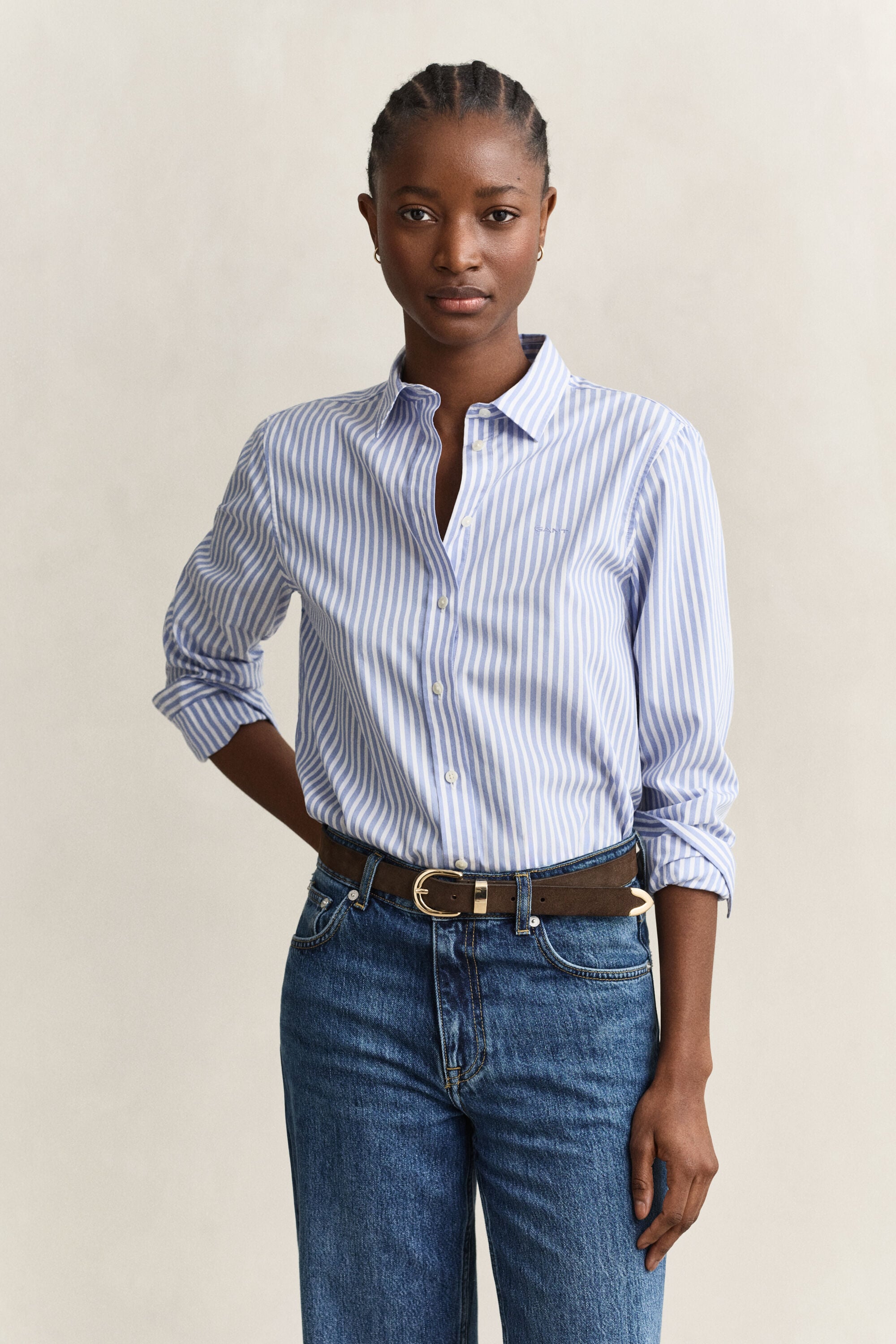 Chemise classique coupe regular en popeline à rayures