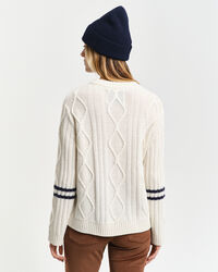 Zopfstrick Pullover mit Kontraststreifen