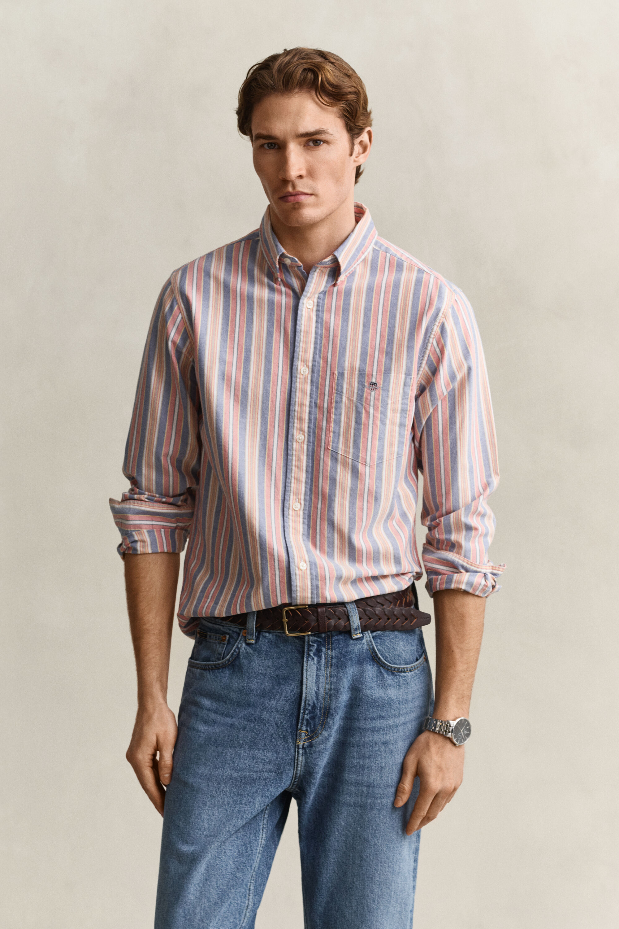 Chemise en coton Oxford classique à rayures multicolores