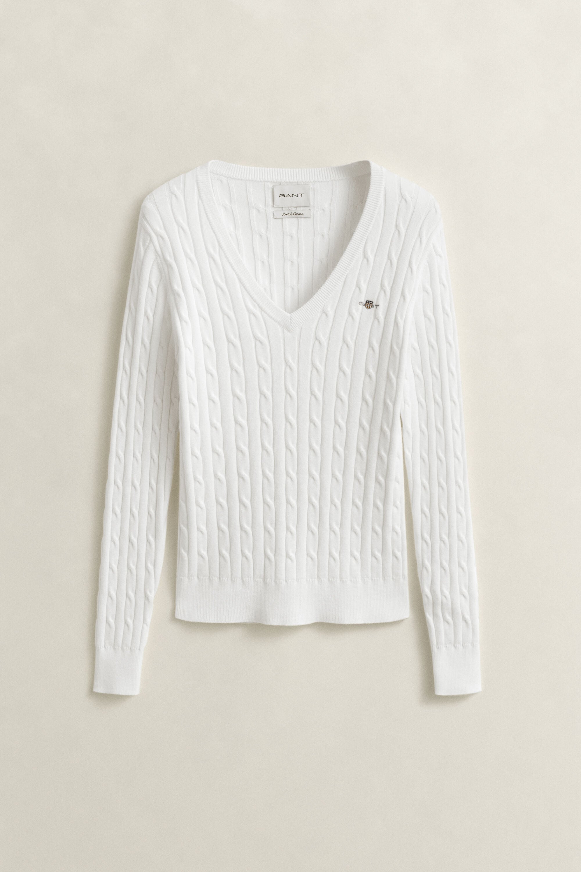 Zopfstrick V-Neck Pullover aus Stretch-Baumwolle