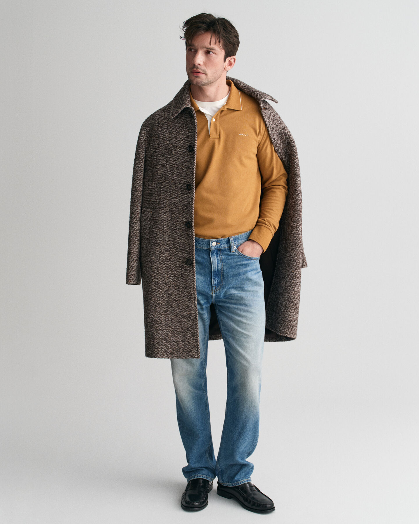 Langarm-Poloshirt mit strukturiertem Kragen